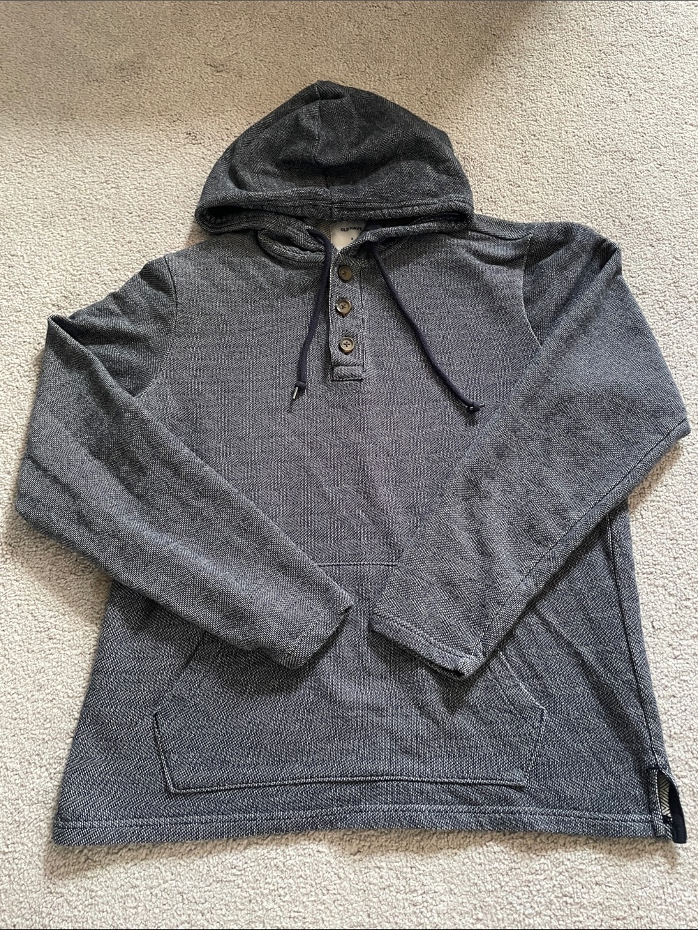 Old Navy Men's 3-Button Henley Pullover Hoodie Size M NWOT Navy Blue